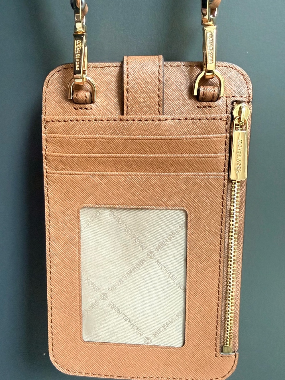 Michael Kors Saffiano Leather Smartphone Crossbody Bag Tan/Gold Hardware - Picture 4 of 7